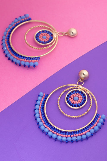 Elegant Blue & Pink Beaded Dangler Earrings
