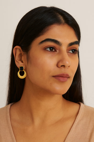 Jewelz Fashionable Gold Black Stone Statement Earrings for Women