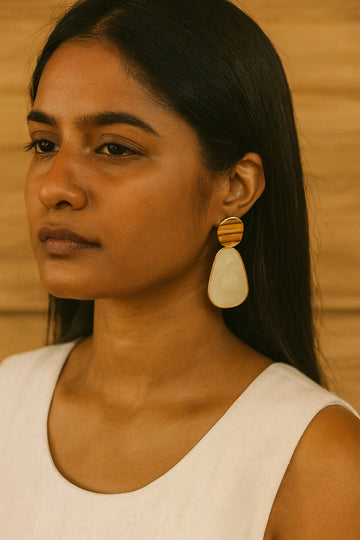 Jewelz Gold-Tone Ivory Stone Geometric Drop Earrings