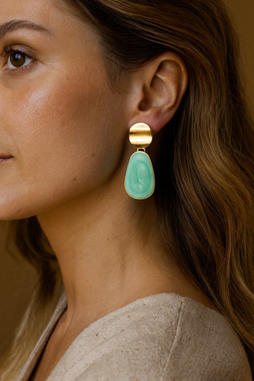 Jewelz Gold-Tone Mint Green Stone Drop Earrings