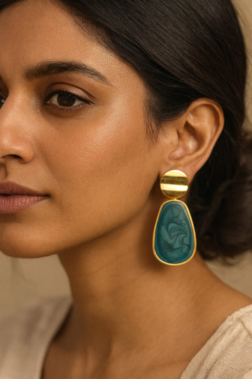 Jewelz Gold-Tone Teal Stone Drop Earrings