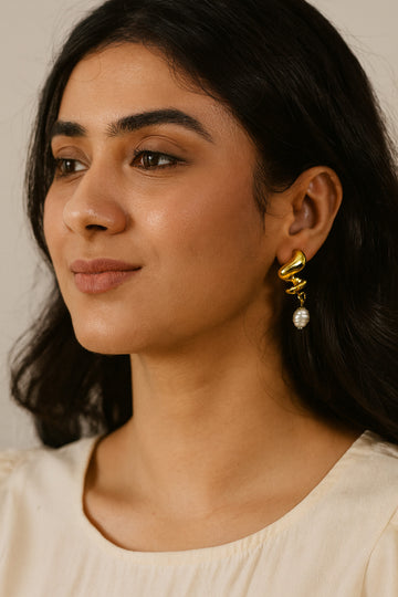 Jewelz Gold-Tone Abstract Pearl Drop Earrings
