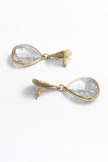 Korean Style Gold & Clear Stone Drop Earrings