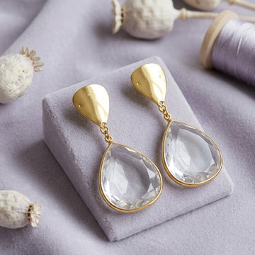 Korean Style Gold & Clear Stone Drop Earrings