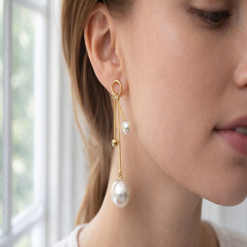 Gold-Toned Bow Pearl Drop Earrings
