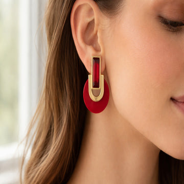 Gold-Toned Red Stone Statement Earrings