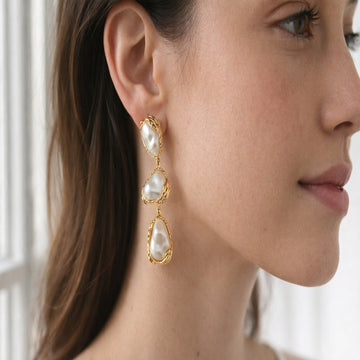 Gold-Toned Layered Pearl Drop Earringsv