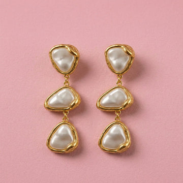 Gold-Toned Layered Pearl Drop Earringsv