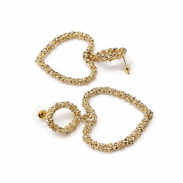 Textured Gold Heart Drop Earrings – Stylish Statement Earrings for Women