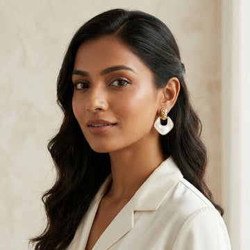 Geometric White & Gold Drop Earrings
