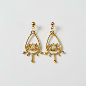 Gold Tone Evil Eye Drop Earrings for Women & Girls