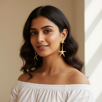 Gold Tone Double Starfish Drop Earrings