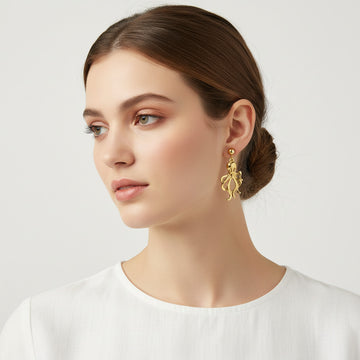 Minimal Gold Octopus Dangle Earrings
