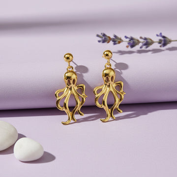 Minimal Gold Octopus Dangle Earrings