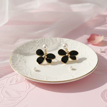 Black Floral Drop Earrings for Women & Girls