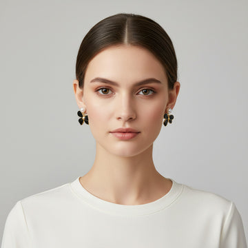 Black Floral Drop Earrings for Women & Girls