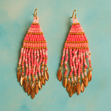 Handmade Pink Beaded Tassel Earrings