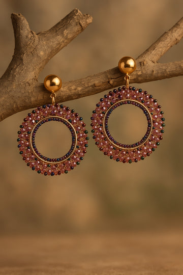 Sparkling Multicolor Beaded Circular Hoop Earrings