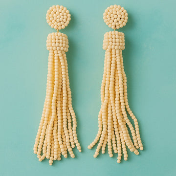 Handmade Ivory Beaded Tassel Earrings