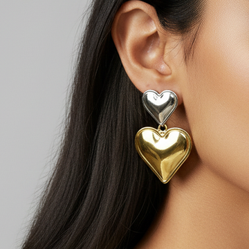 Dualtone Double Heart Drop Earrings for Women & Girls
