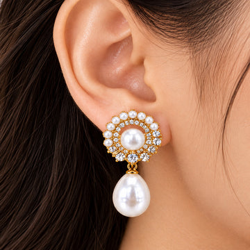 Jewelz Pearl Halo & Teardrop Pearl Dangle Earrings