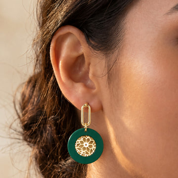 Jewelz Green Enamel & Gold Filigree Drop Earrings