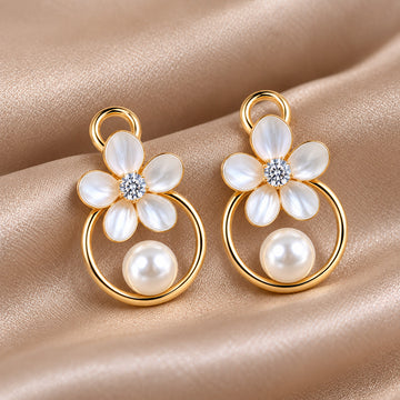 Jewelz Gold Flower & Pearl Hoop Statement Earrings