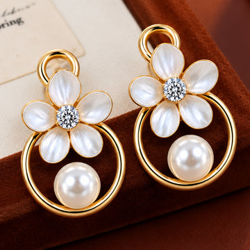 Jewelz Gold Flower & Pearl Hoop Statement Earrings