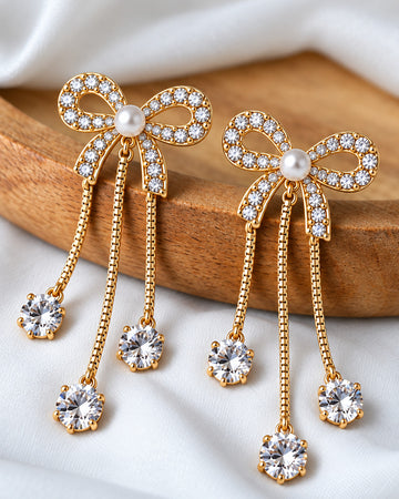 Jewelz Trendy Rhinestone Bowknot Tassel Earrings