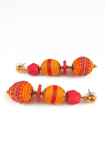 Handmade Orange & Pink Beaded Drop Earrings