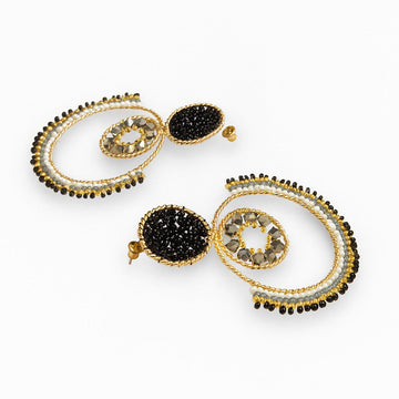 Jewelz Black & Silver Beaded Statement Dangler Earrings