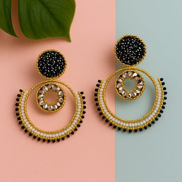 Jewelz Black & Silver Beaded Statement Dangler Earrings