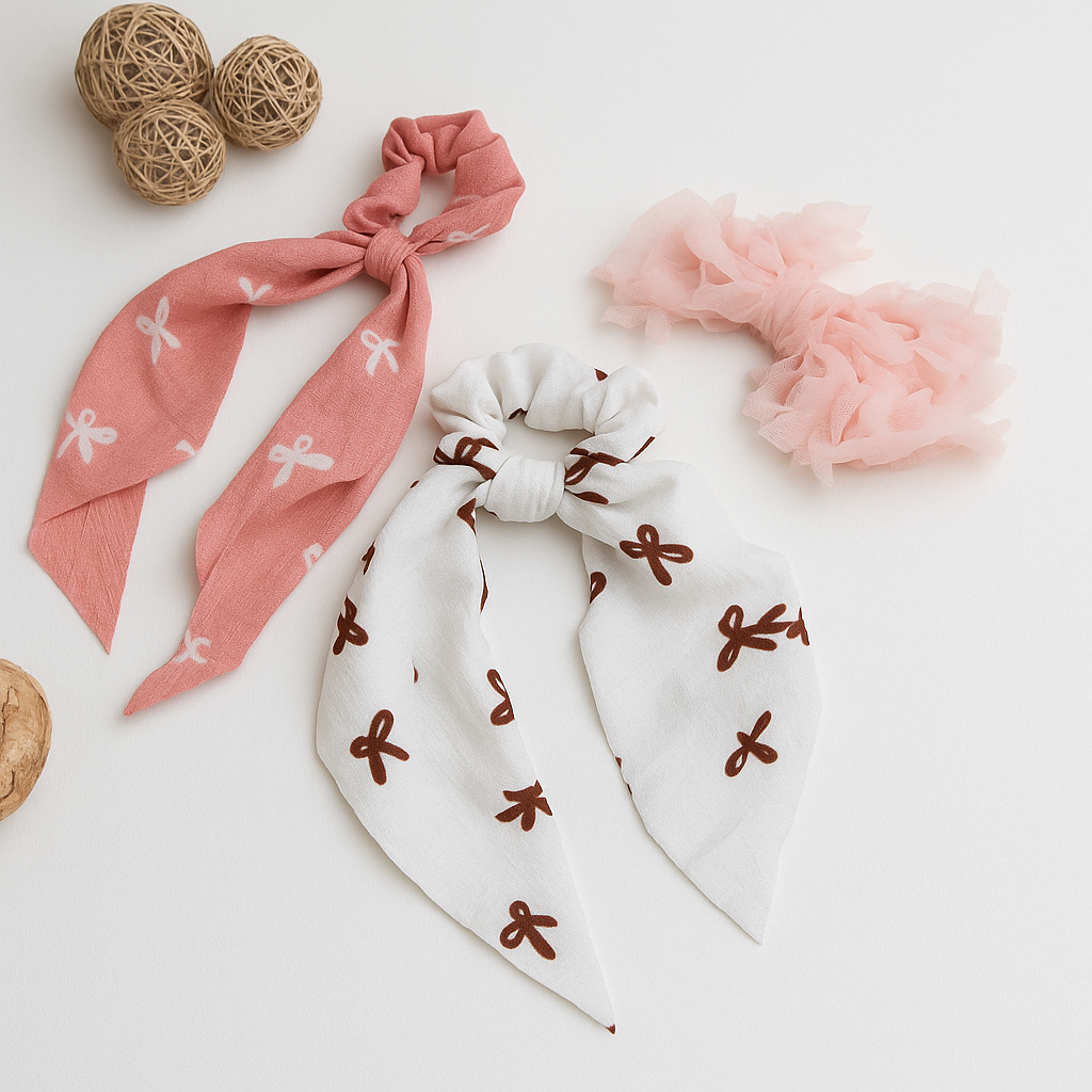 Two decorative headbands with floral patterns on a light background