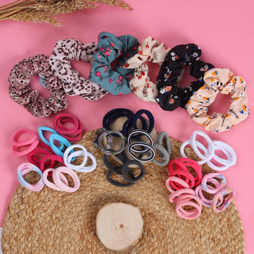 52 PCS Floral Hair Scrunchies Set