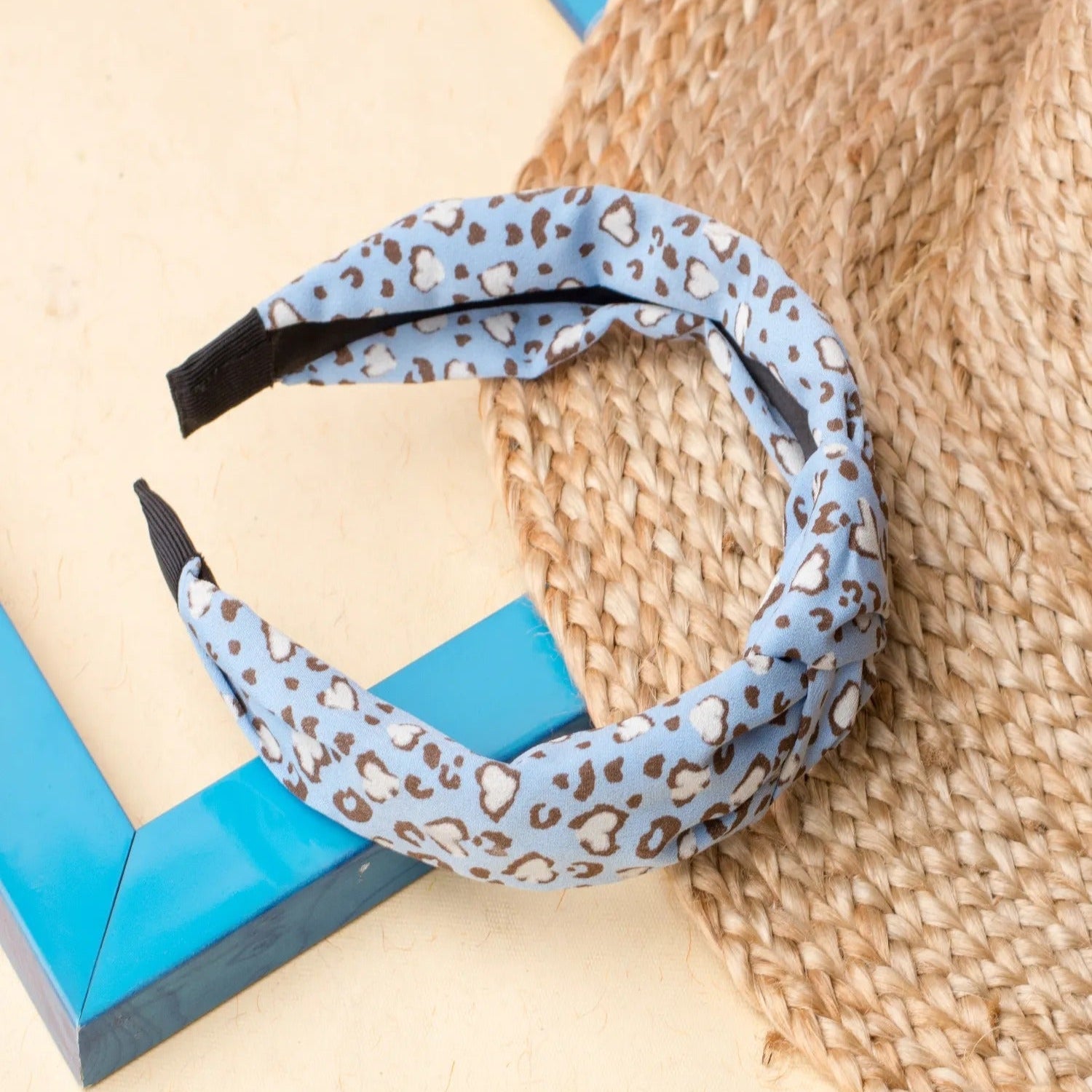 Jewelz Blue & Brown Modern Print Knot Hair Bands for Girls & Women - Jewelz - 