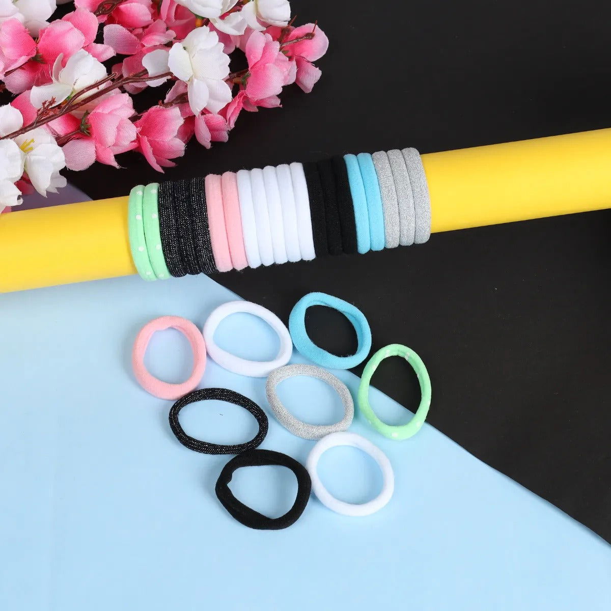 Jewelz Elastic Multi-Color Hair Rubber Bands, Polytail Holder-Strechable Bands For Kids and Women - Jewelz - 