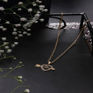 Jewelz trendsetting gold color western Necklace with delicate heart hanging charm for women and girls - Jewelz - 