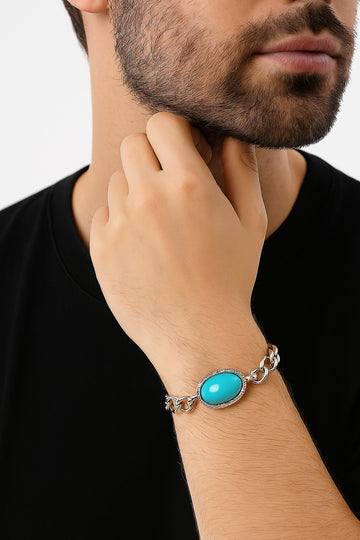 Silver Chain Bracelet with Blue Stone