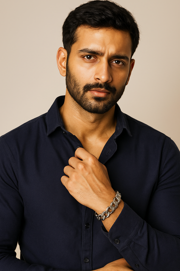 Silver-Tone Textured Chain Link Bracelet