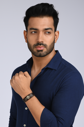 Brown Leather Bracelet with Tree of Life Charm