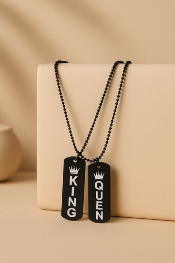 Set of 2 King & Queen Pendant Necklaces
