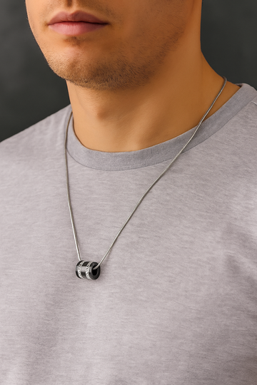 Men’s Silver Chain with Black Ring Pendant