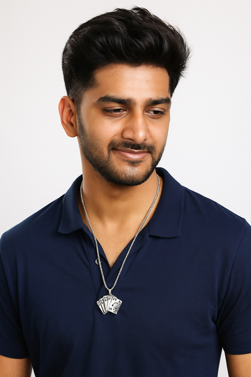 Silver Chain Necklace with Playing Cards Pendant