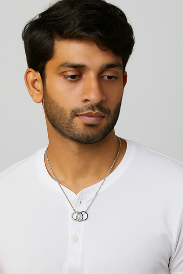Silver Chain Necklace with Interlocking Rings Pendant