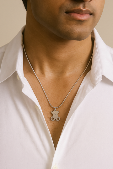 Silver Chain Necklace with Teddy Pendant