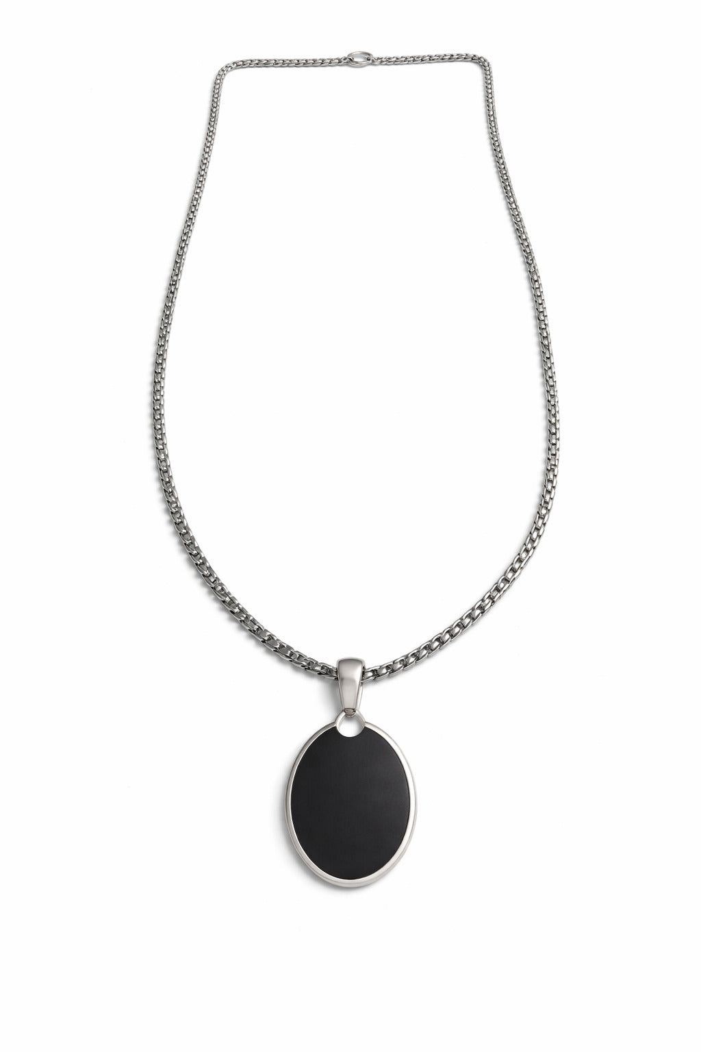 Necklace with a black pendant on a white background
