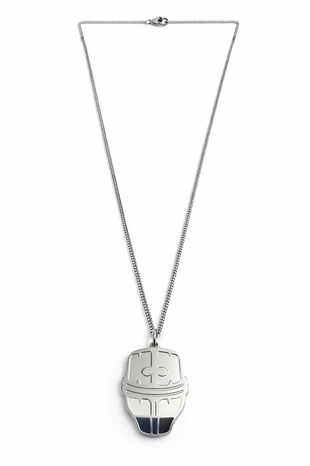 Necklace with a helmet-shaped pendant on a white background