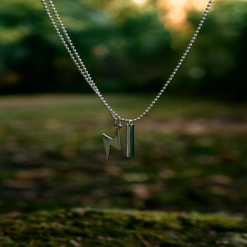 Set of 2 Silver Chain Necklaces with Lightning & Bar Pendants