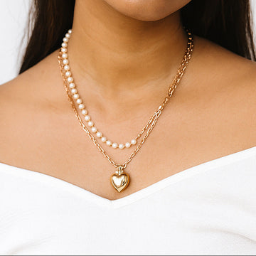 Jewelz Layered Pearl Necklace with Gold Heart Pendant