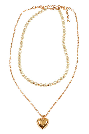 Jewelz Layered Pearl Necklace with Gold Heart Pendant
